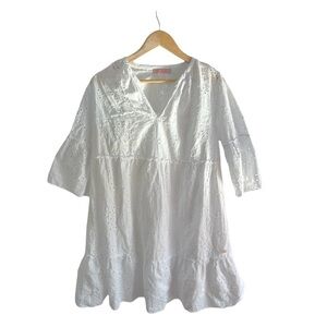 frieda and freddies New York white eyelet dress embroidered